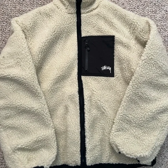 Stüssy 8ball Reversible Fleece Jacket (Cream) - Picture 2 of 8